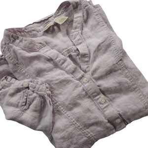 L.L. Bean 100% Linen Button-up Shirt Pastel Stripes Top Size XL